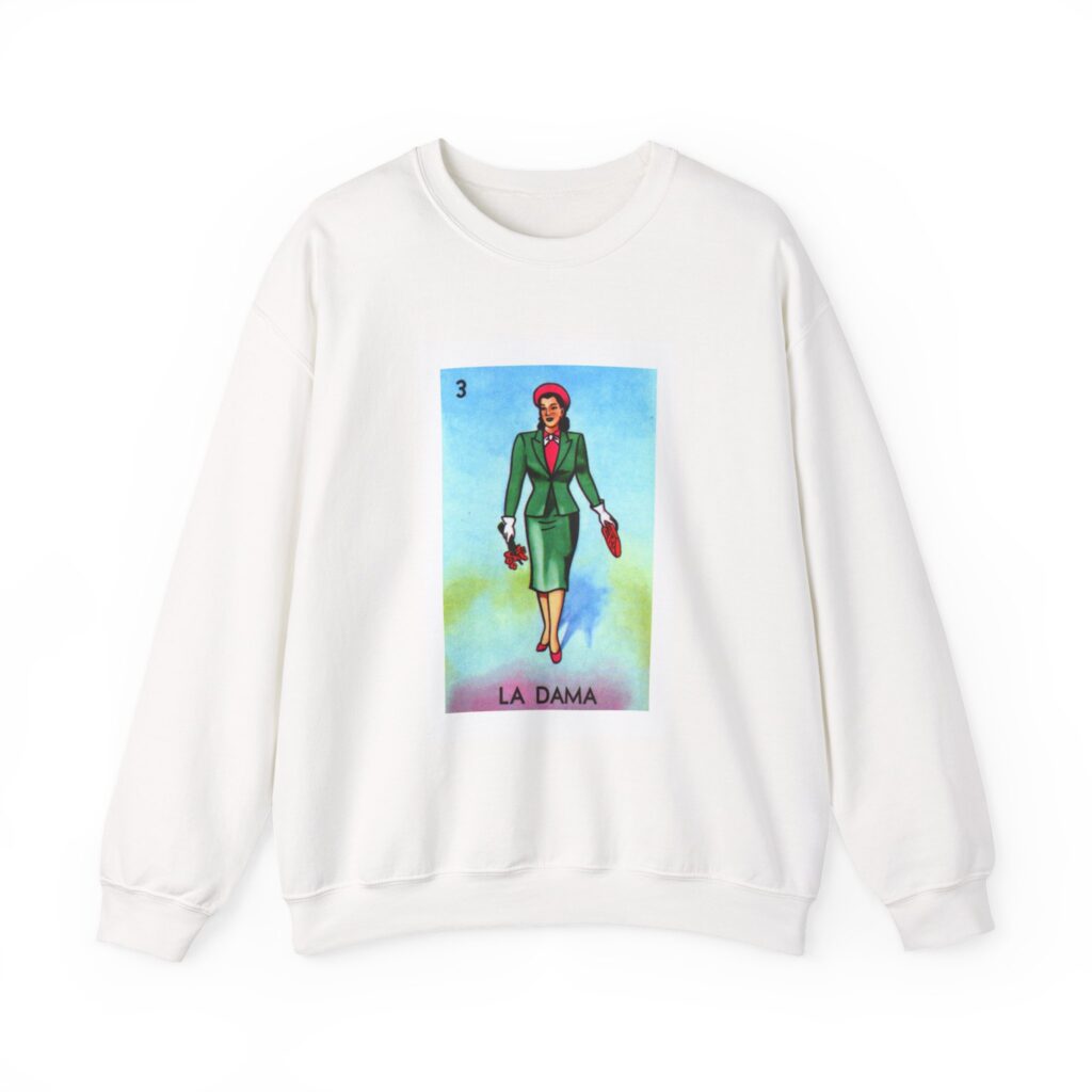 La Dama Loteria Crewneck Sweatshirt - Vibrant Mexican Folk Art Design